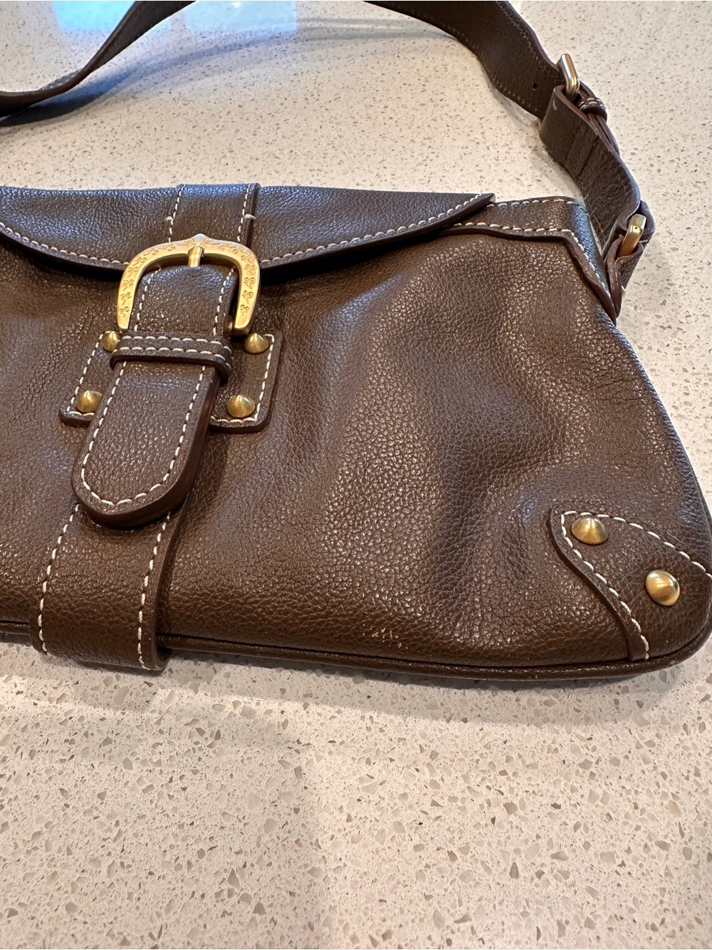 DOONEY & BOURKE BROWN PEBBLE LEATHER MEDIUM SLIM FLAP PURSE HANDBAG - Picture 2 of 6